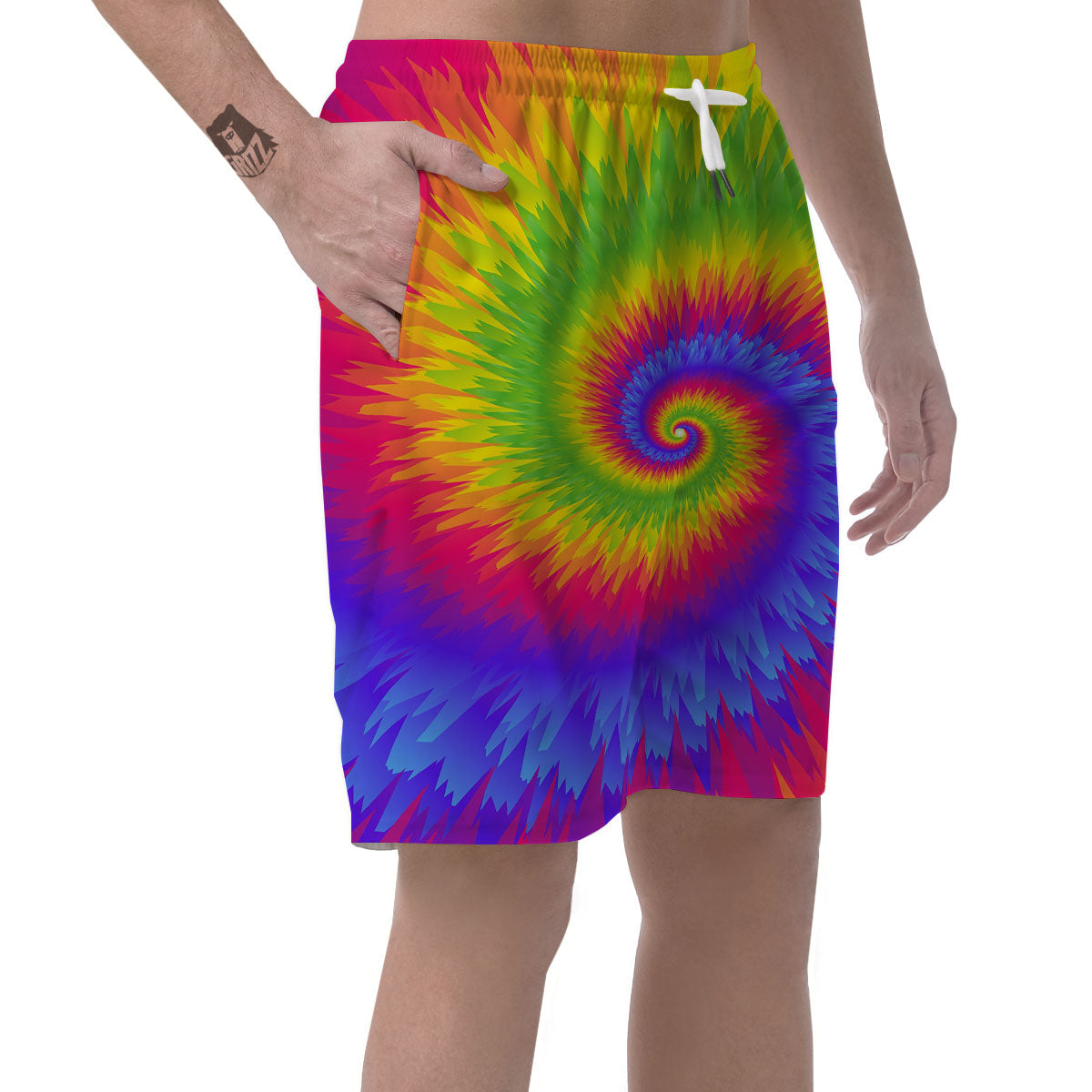 Swirl Rainbow Psychedelic Print Men's Shorts-grizzshop