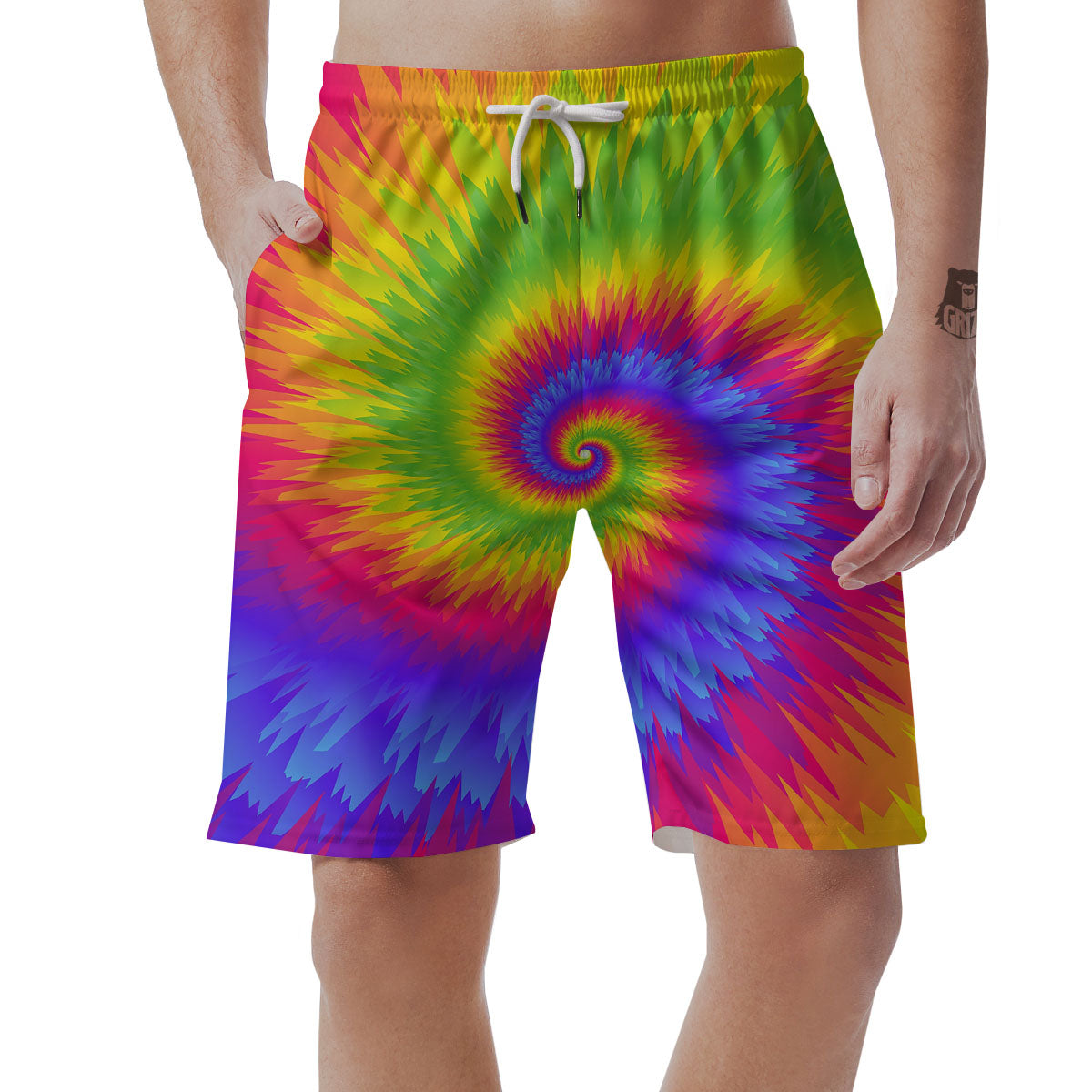 Swirl Rainbow Psychedelic Print Men's Shorts-grizzshop
