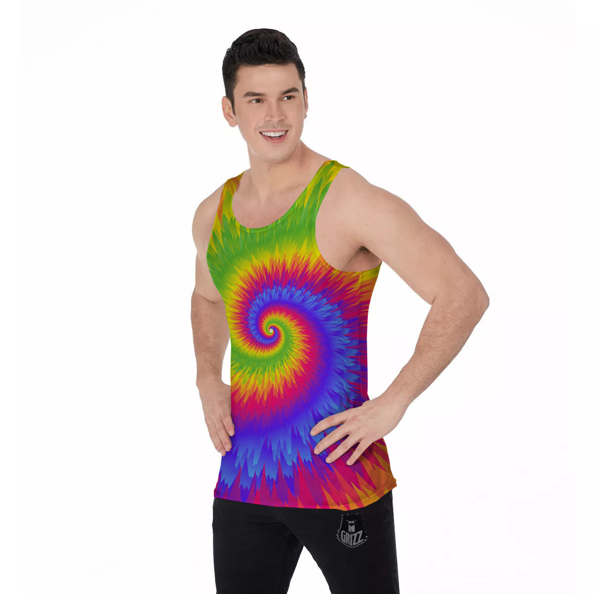 Swirl Rainbow Psychedelic Print Men's Tank Top-grizzshop