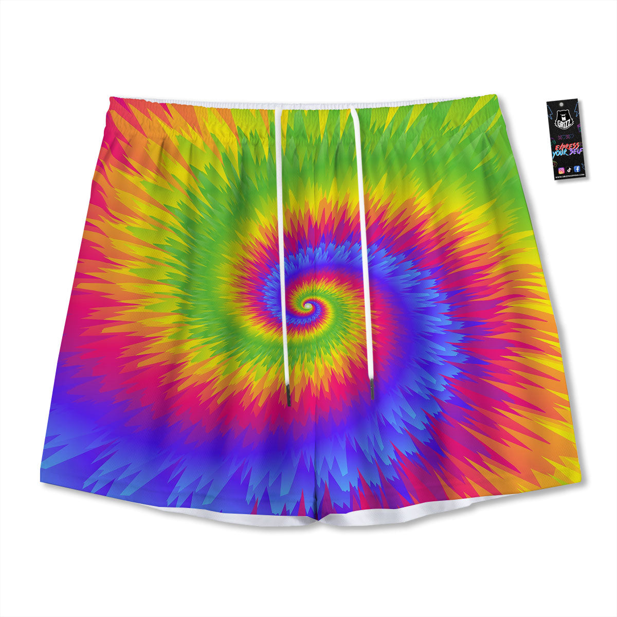 Swirl Rainbow Psychedelic Print Mesh Shorts
