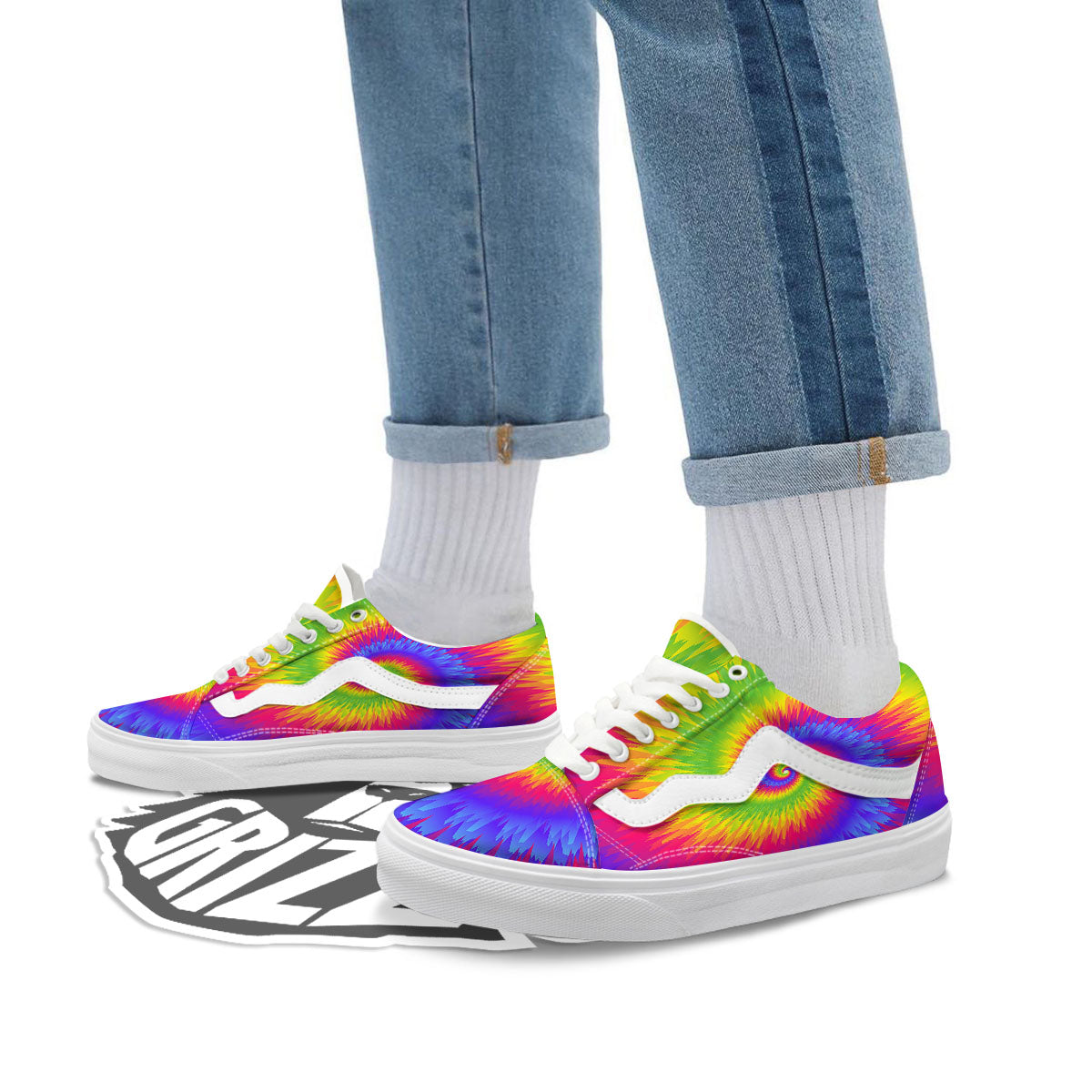 Swirl Rainbow Psychedelic Print Skate Shoes-grizzshop