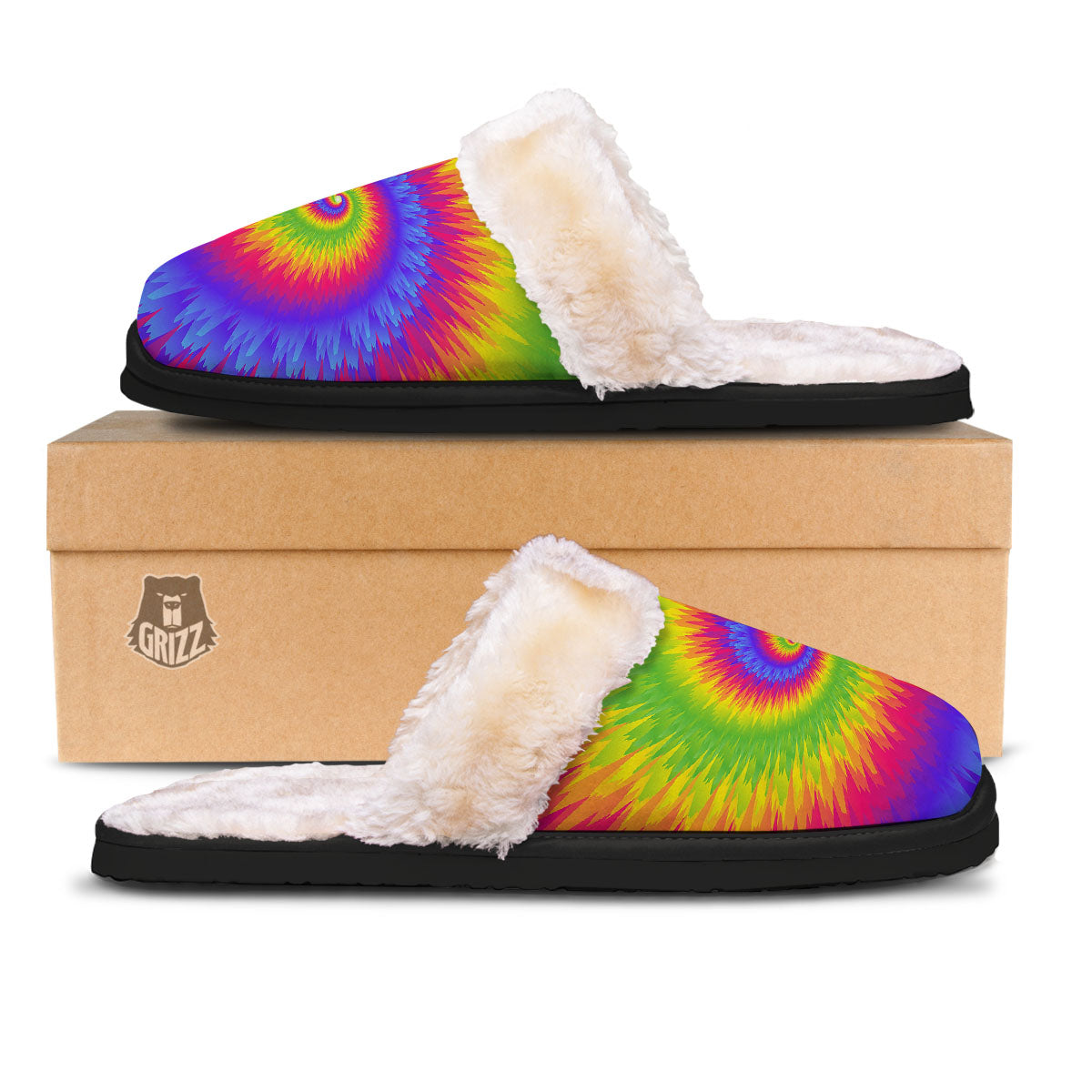 Swirl Rainbow Psychedelic Print Slippers-grizzshop