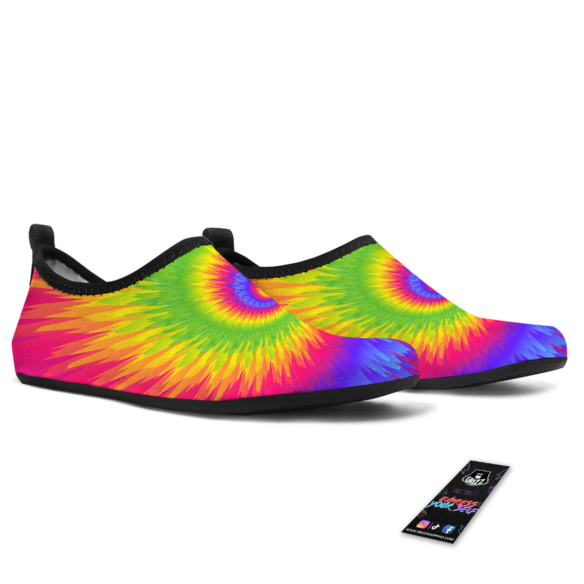 Swirl Rainbow Psychedelic Print Water Shoes-grizzshop