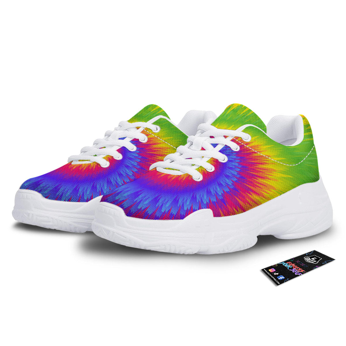 Swirl Rainbow Psychedelic Print White Chunky Shoes-grizzshop