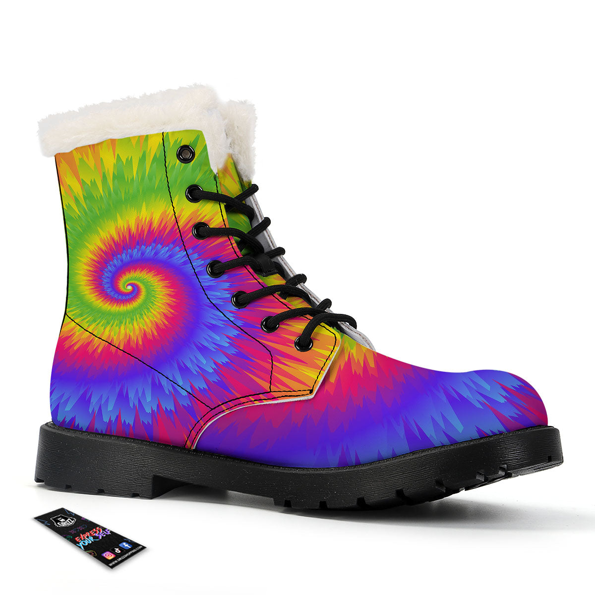 Swirl Rainbow Psychedelic Print Winter Boots-grizzshop
