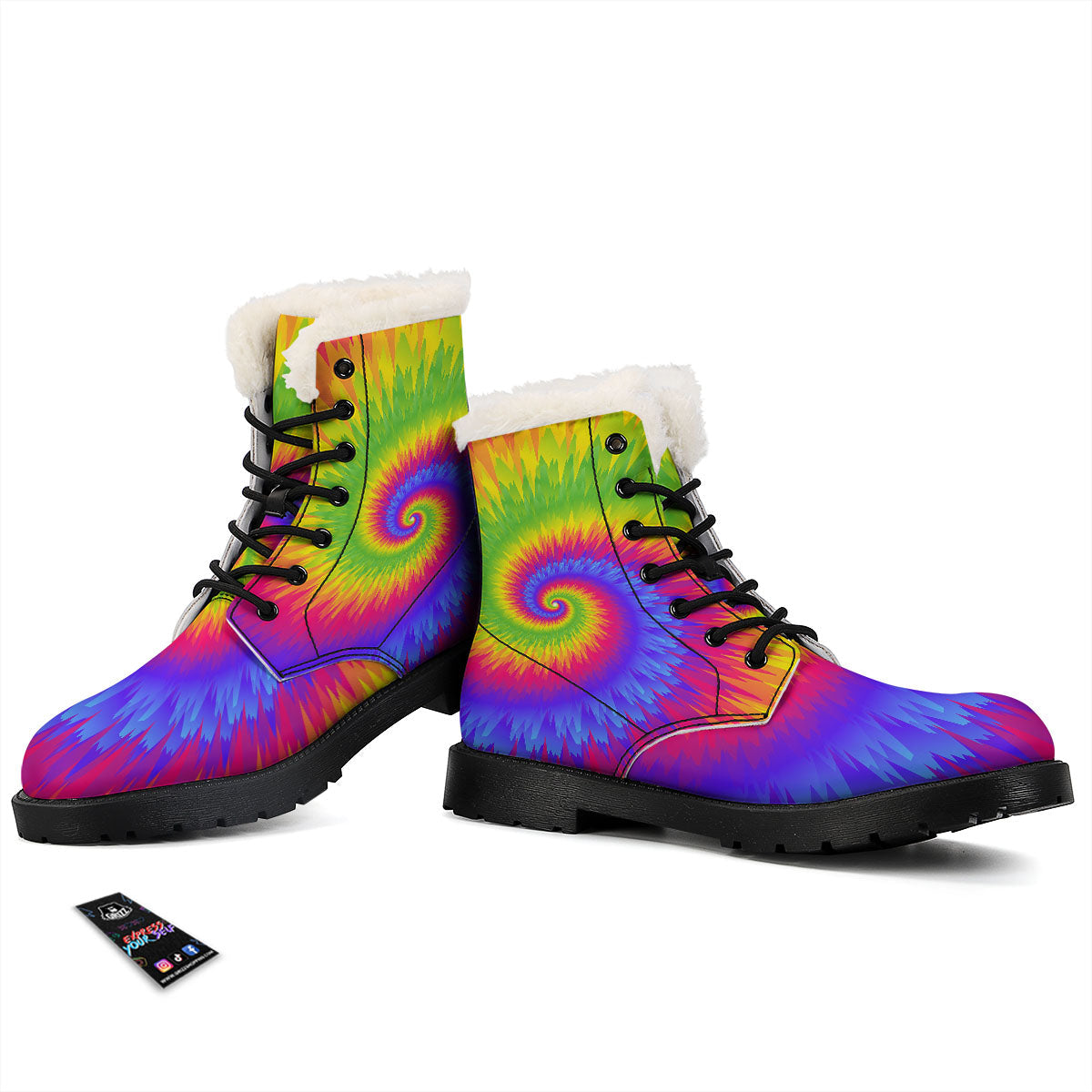Swirl Rainbow Psychedelic Print Winter Boots-grizzshop