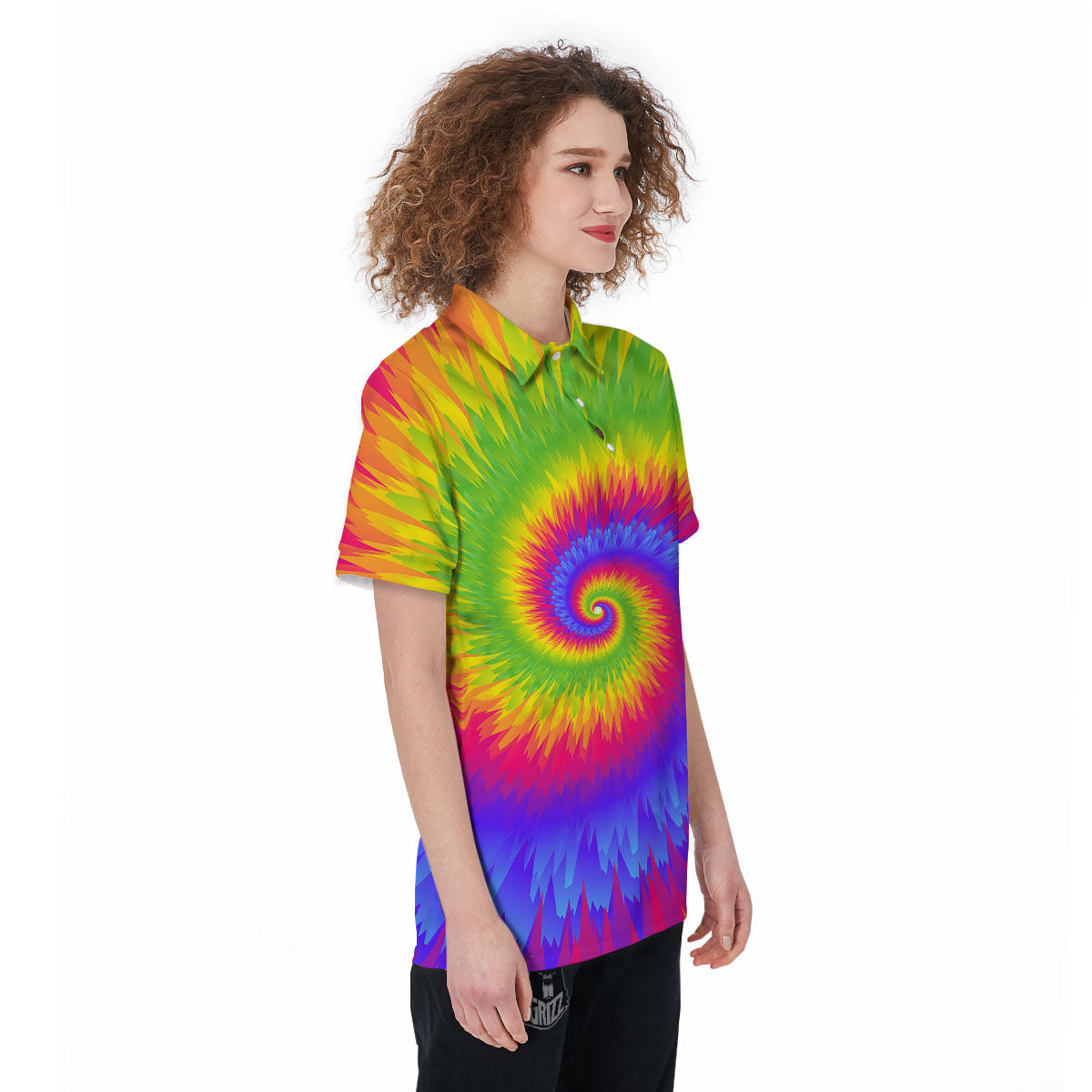 Swirl Rainbow Psychedelic Print Women's Golf Shirts-grizzshop