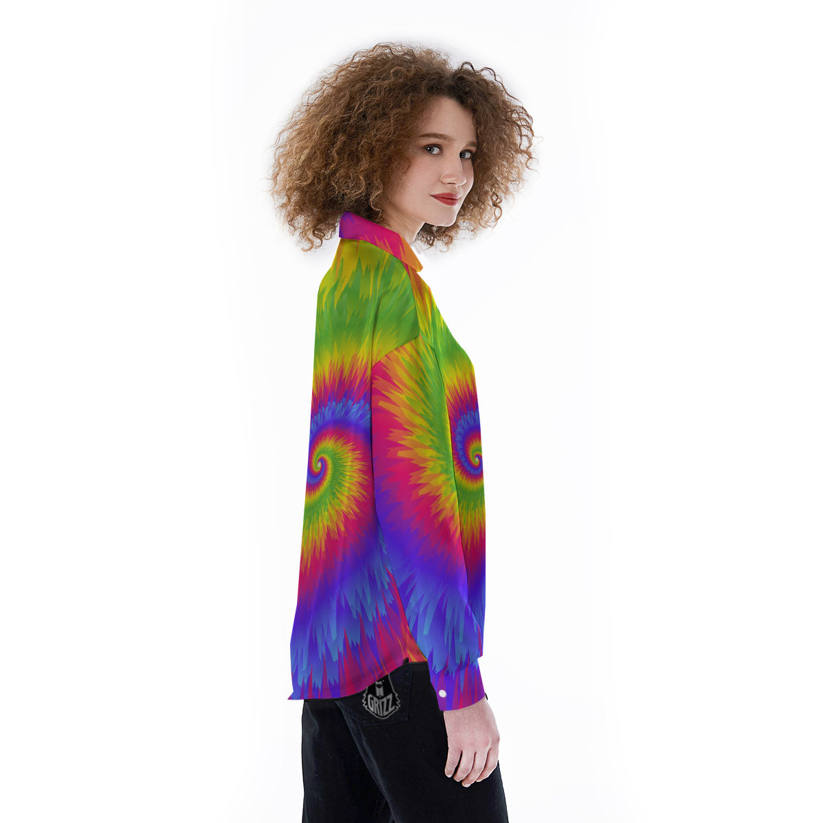 Swirl Rainbow Psychedelic Print Women's Long Sleeve Shirts-grizzshop