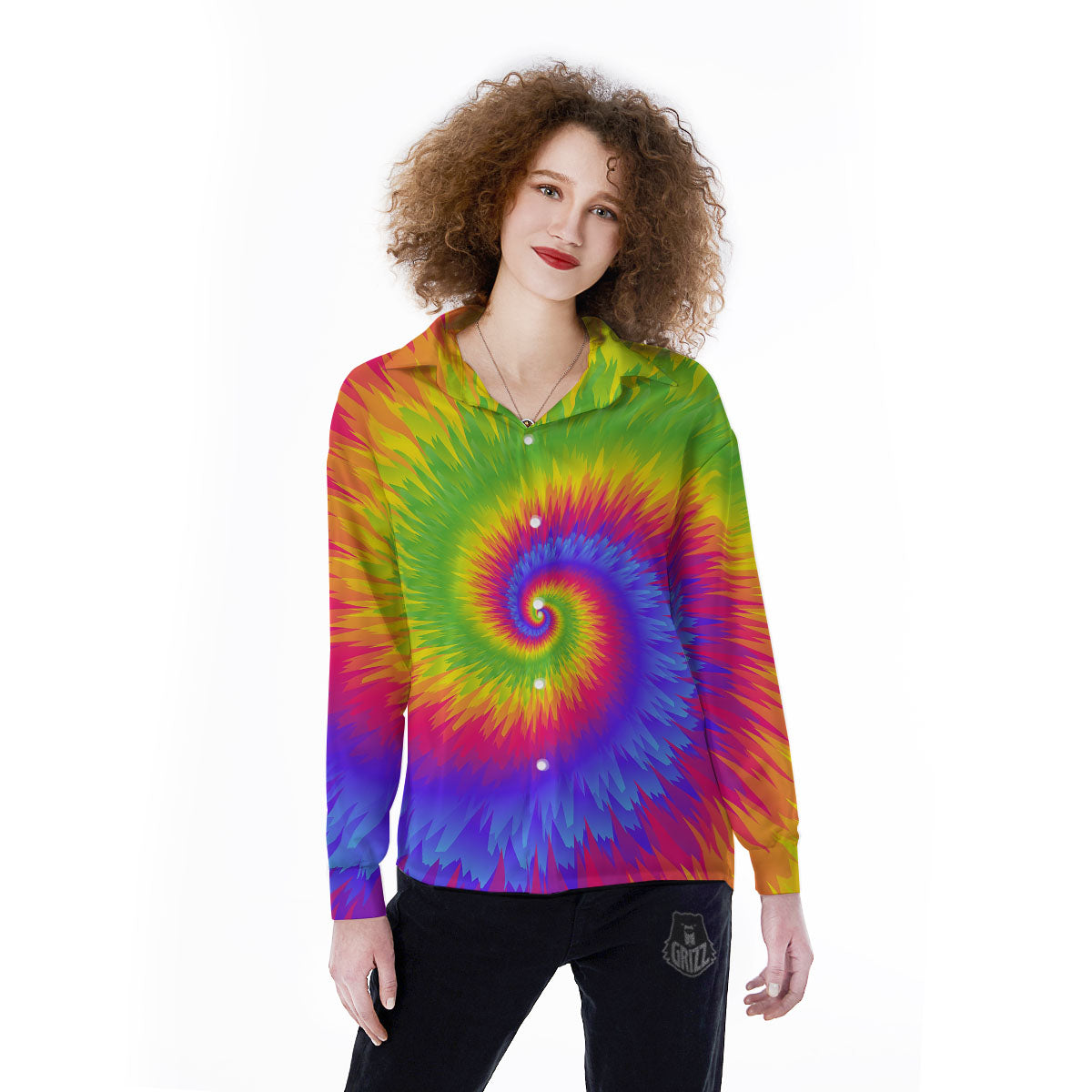 Swirl Rainbow Psychedelic Print Women's Long Sleeve Shirts-grizzshop