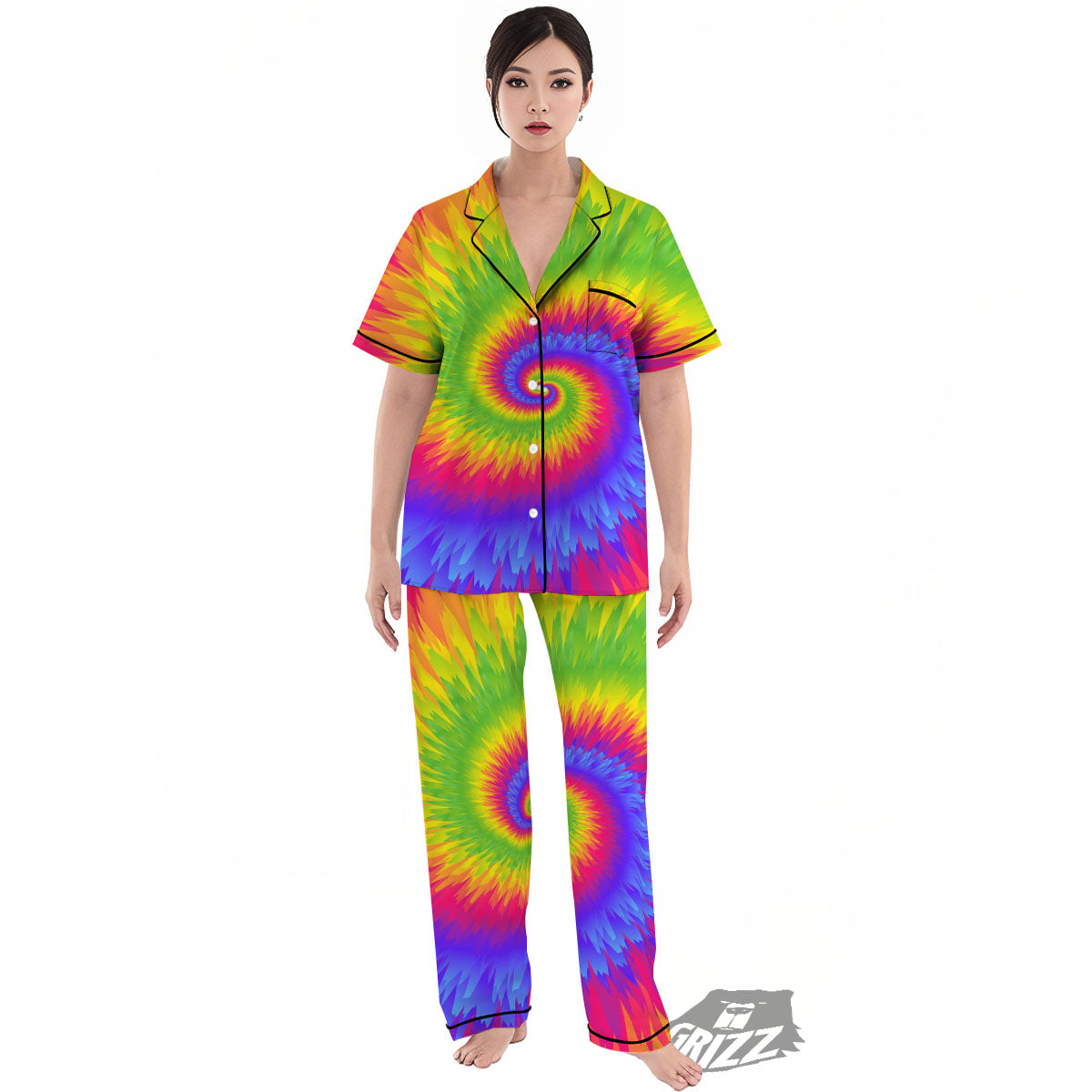 Swirl Rainbow Psychedelic Print Women's Pajamas Set-grizzshop