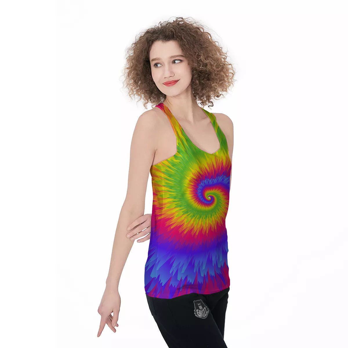 Swirl Rainbow Psychedelic Print Women's Racerback Tank Top-grizzshop