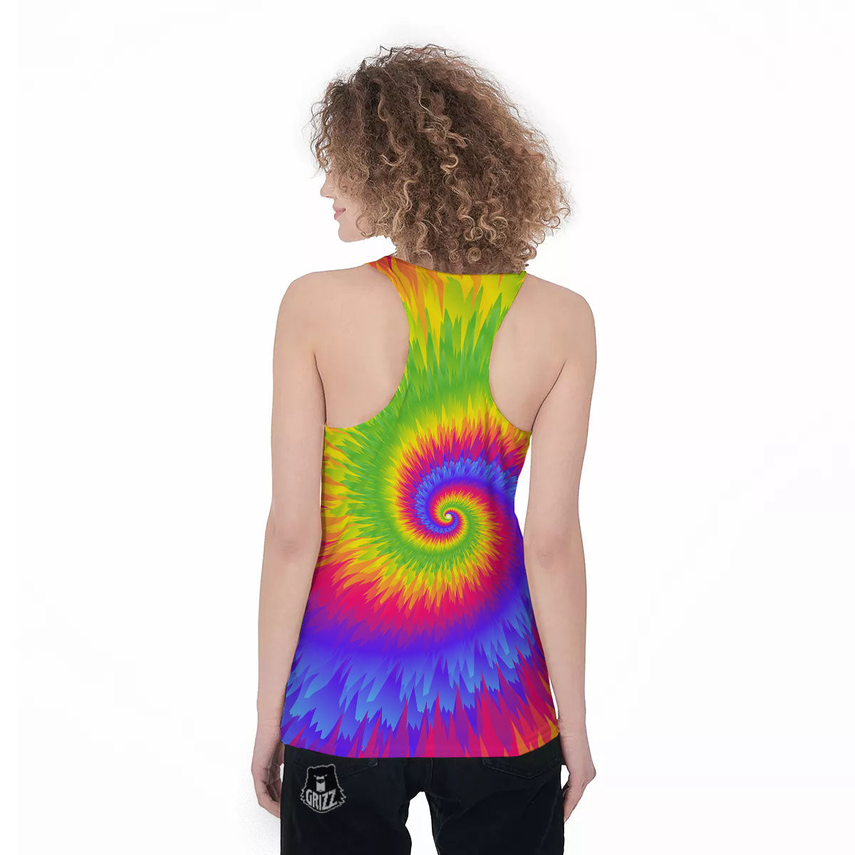 Swirl Rainbow Psychedelic Print Women's Racerback Tank Top-grizzshop