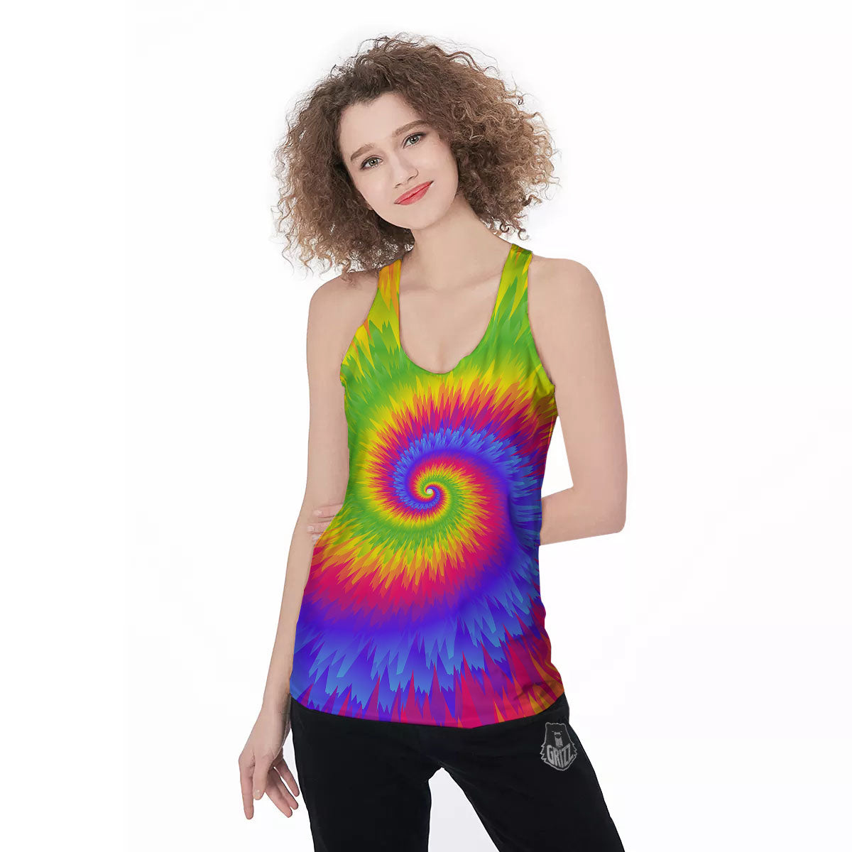Swirl Rainbow Psychedelic Print Women's Racerback Tank Top-grizzshop