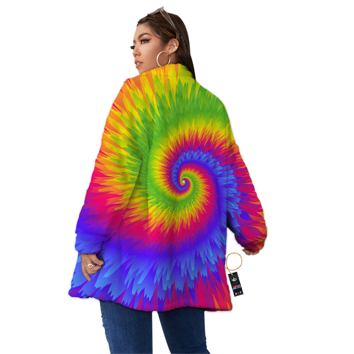 Swirl Rainbow Psychedelic Print Women's Sherpa Jacket-grizzshop