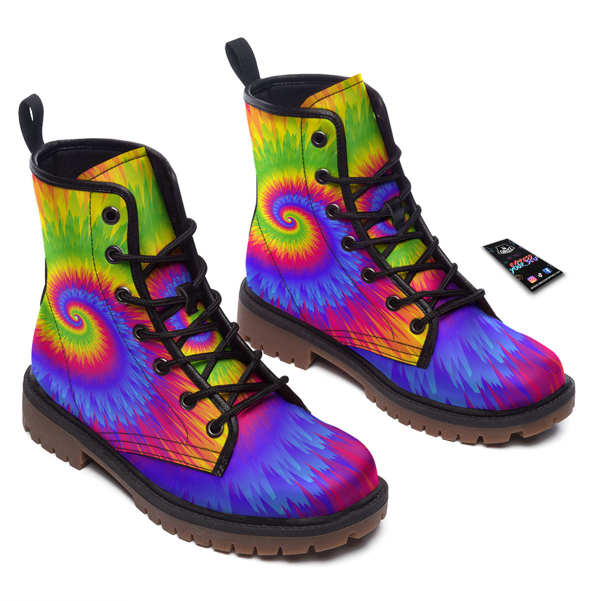 Swirl Rainbow Psychedelic Print Work Boots-grizzshop