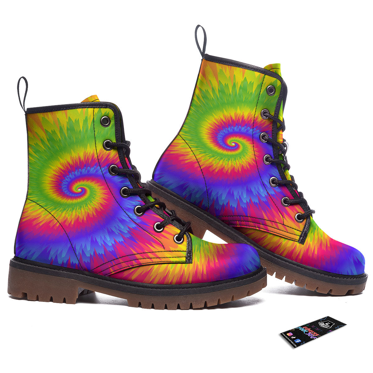 Swirl Rainbow Psychedelic Print Work Boots-grizzshop