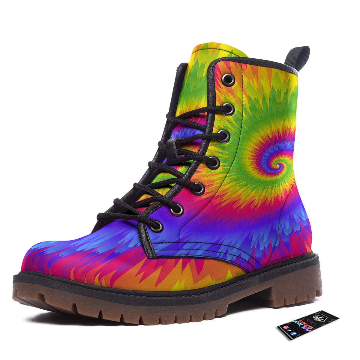 Swirl Rainbow Psychedelic Print Work Boots-grizzshop