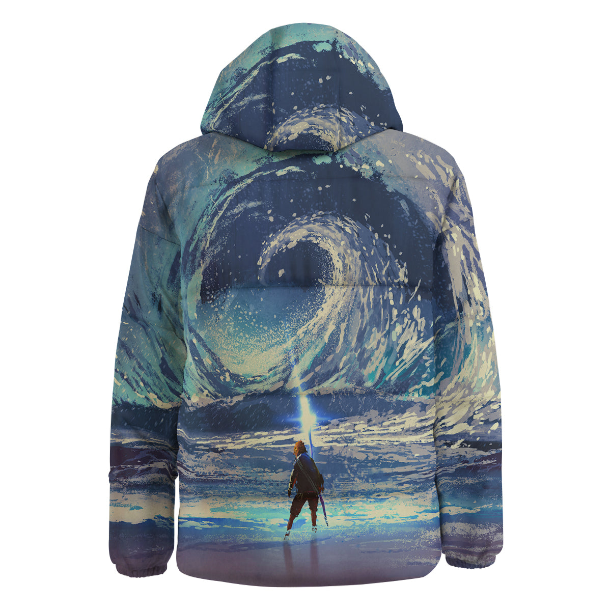 Swirling Sea Watercolor Print Down Jacket-grizzshop