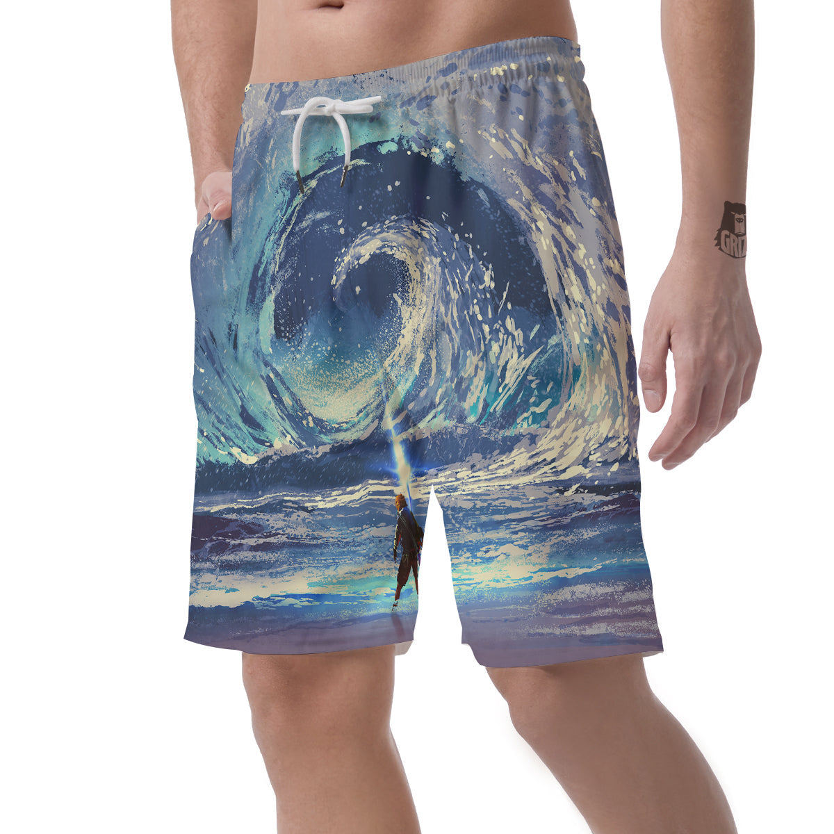 Swirling Sea Watercolor Print Men's Shorts-grizzshop