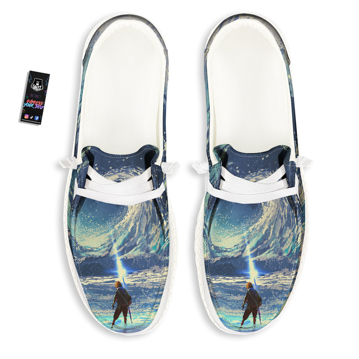 Swirling Sea Watercolor Print White Loafers-grizzshop