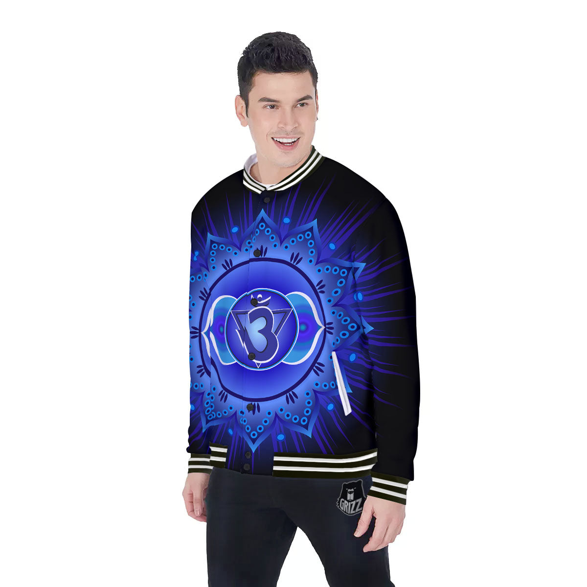 Symbol Ajna Chakra Print Baseball Jacket-grizzshop