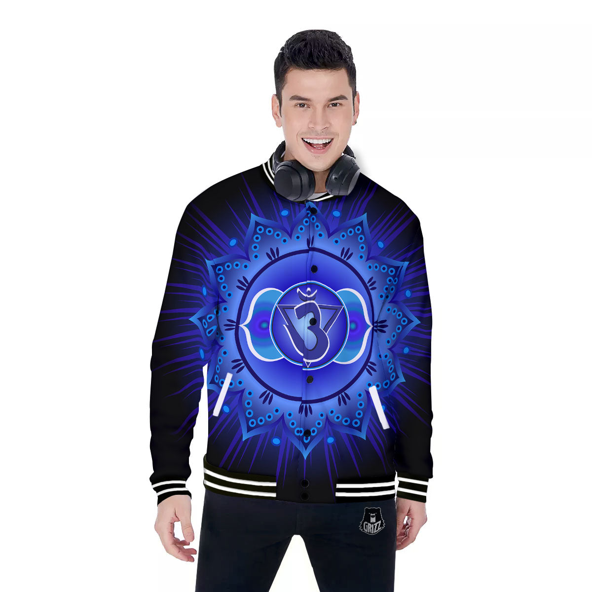 Symbol Ajna Chakra Print Baseball Jacket-grizzshop
