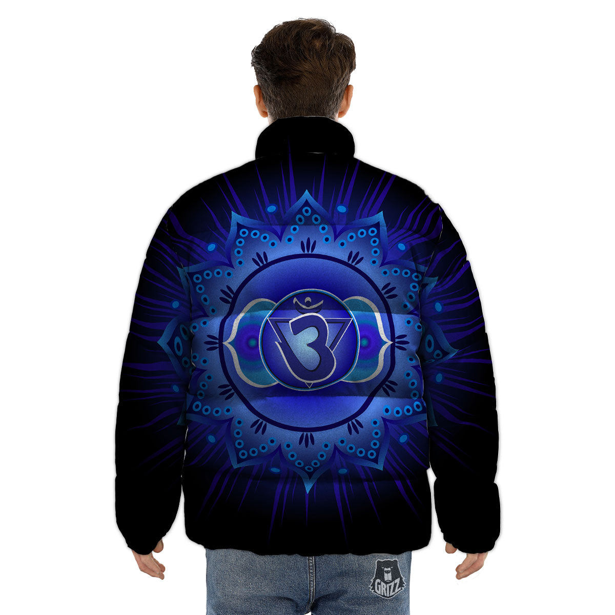 Symbol Ajna Chakra Print Puffer Jacket-grizzshop