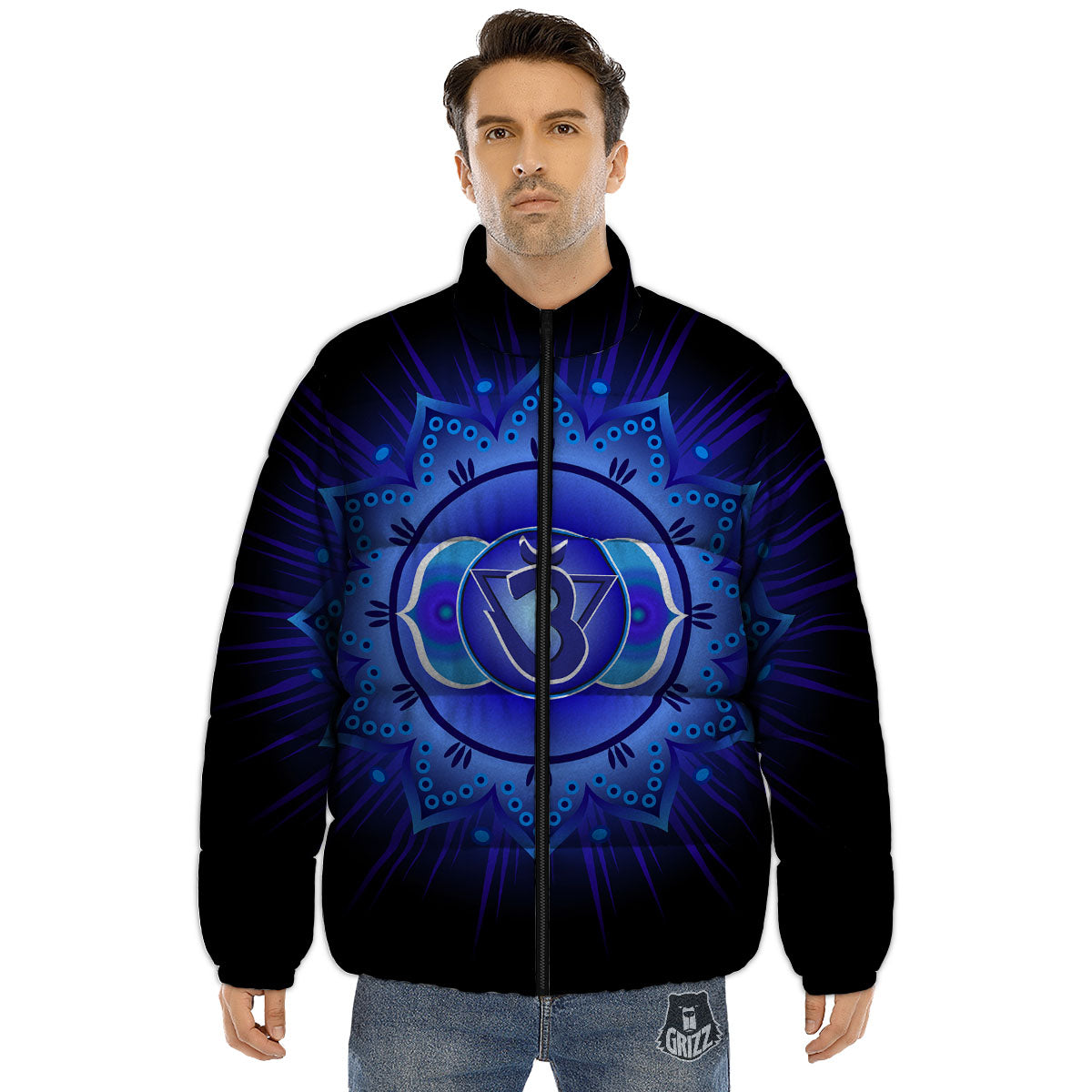 Symbol Ajna Chakra Print Puffer Jacket-grizzshop