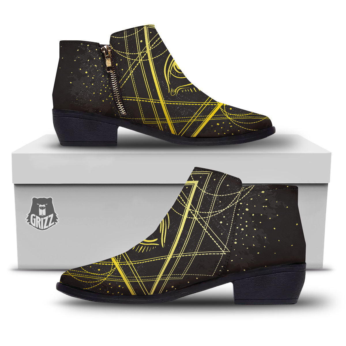 Symbol All Seeing Eye Print Ankle Boots-grizzshop