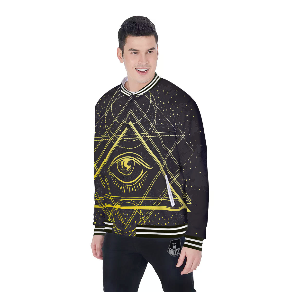 Symbol All Seeing Eye Print Baseball Jacket-grizzshop