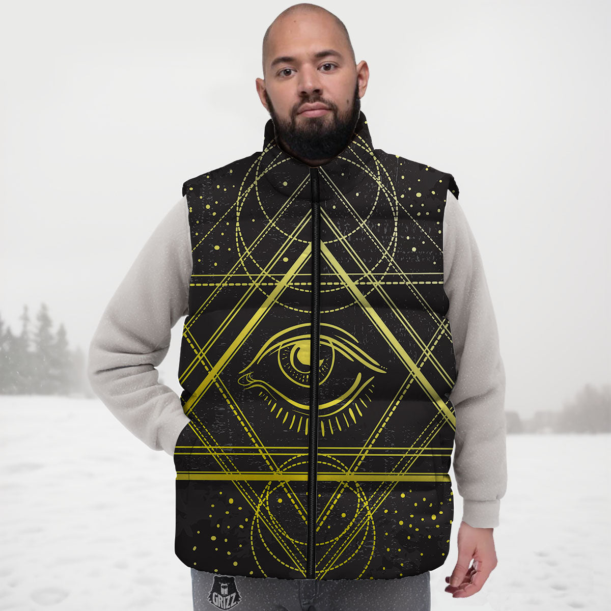 Symbol All Seeing Eye Print Down Vest