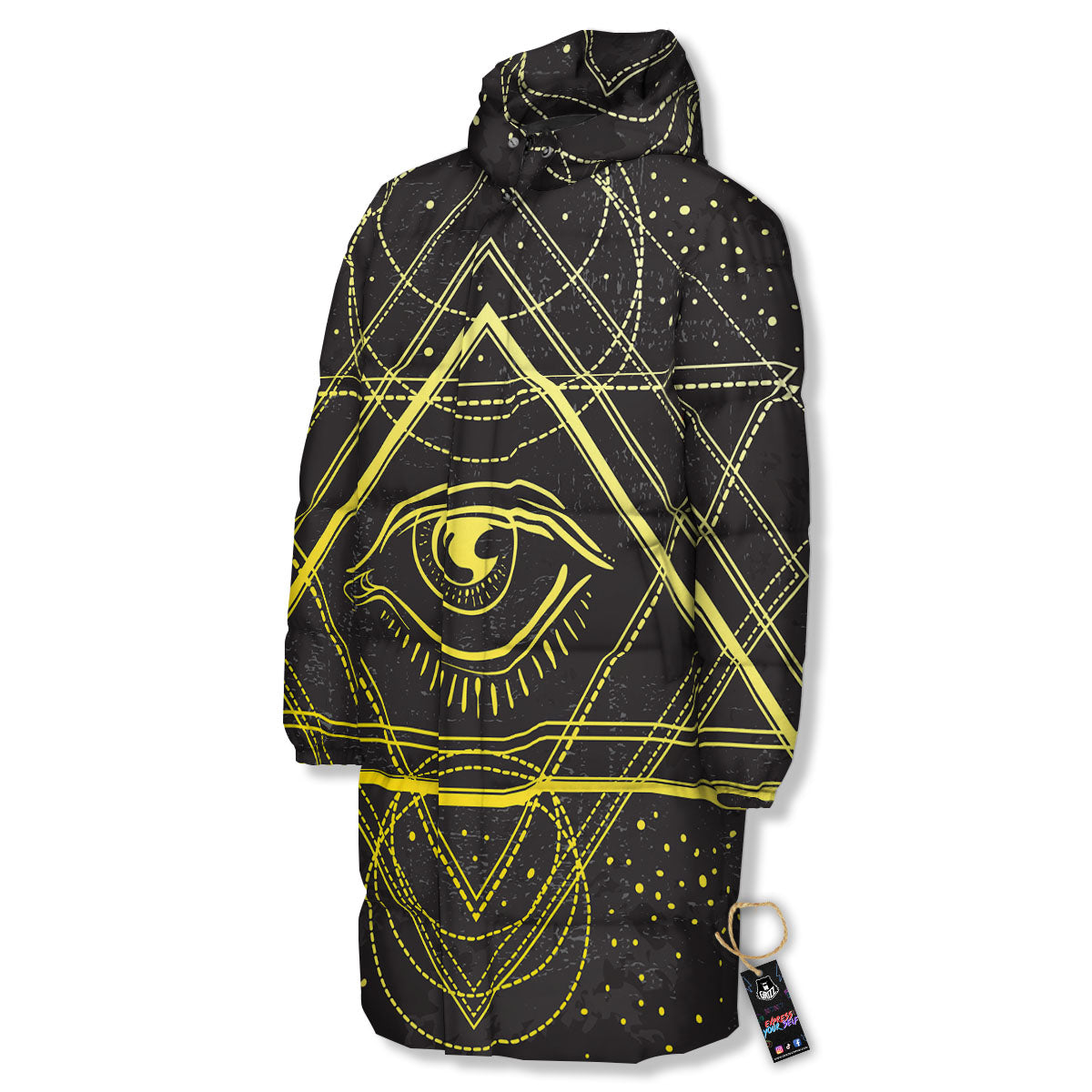 Symbol All Seeing Eye Print Long Down Jacket-grizzshop
