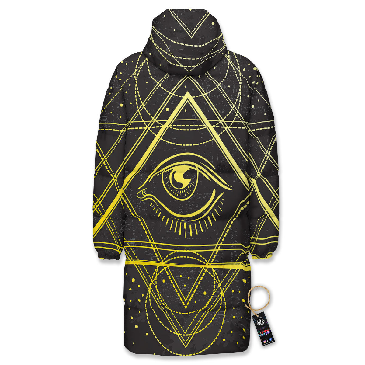 Symbol All Seeing Eye Print Long Down Jacket-grizzshop