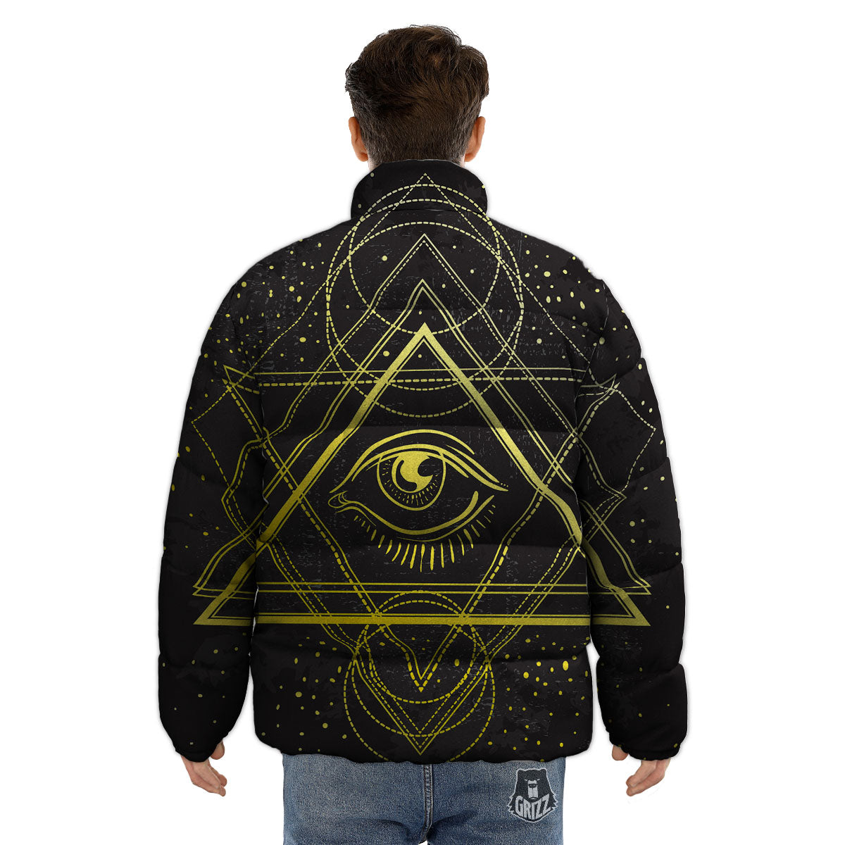 Symbol All Seeing Eye Print Puffer Jacket-grizzshop