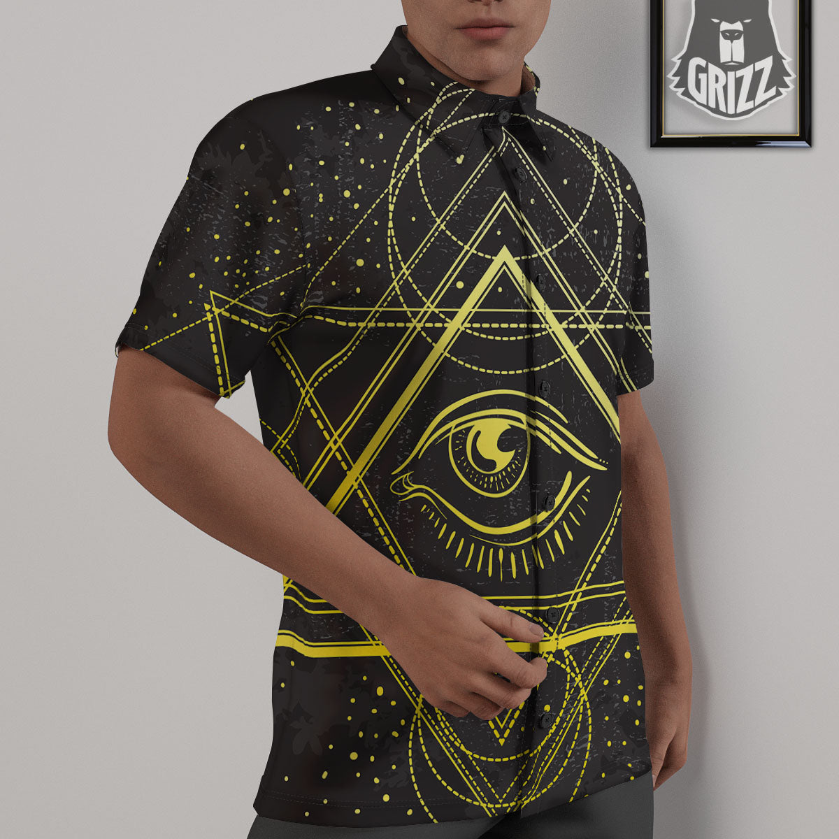 Symbol All Seeing Eye Print Untucked Shirts-grizzshop