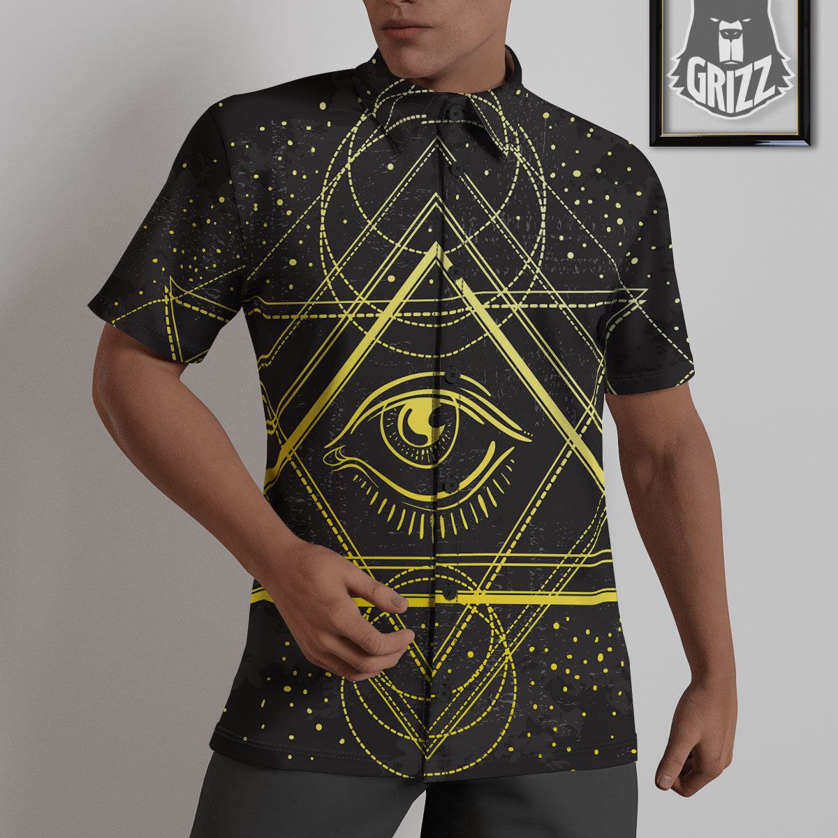 Symbol All Seeing Eye Print Untucked Shirts-grizzshop