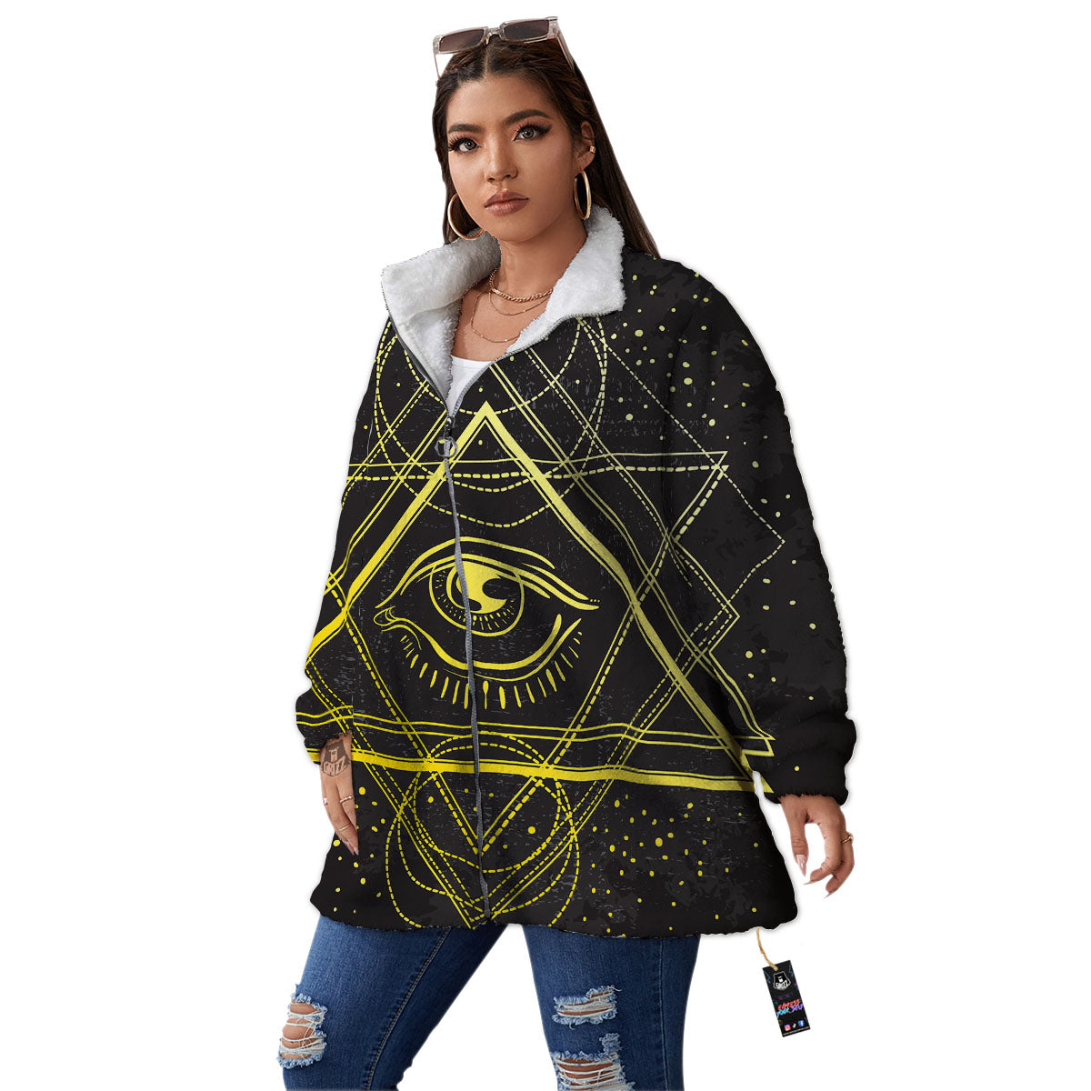 Symbol All Seeing Eye Print Women's Sherpa Jacket-grizzshop