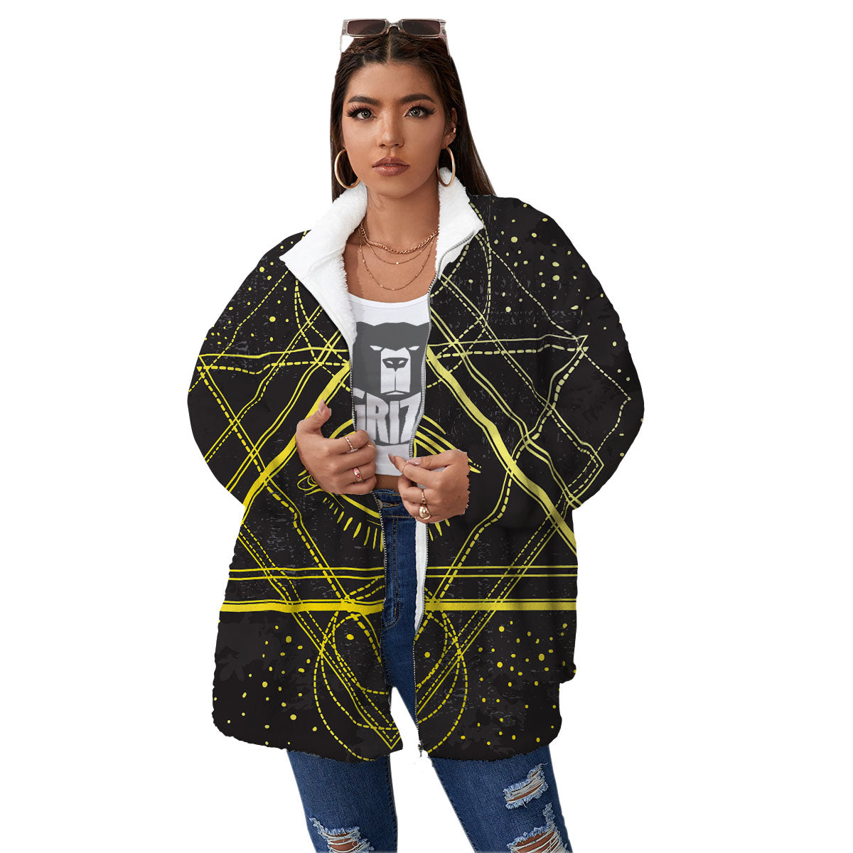 Symbol All Seeing Eye Print Women's Sherpa Jacket-grizzshop