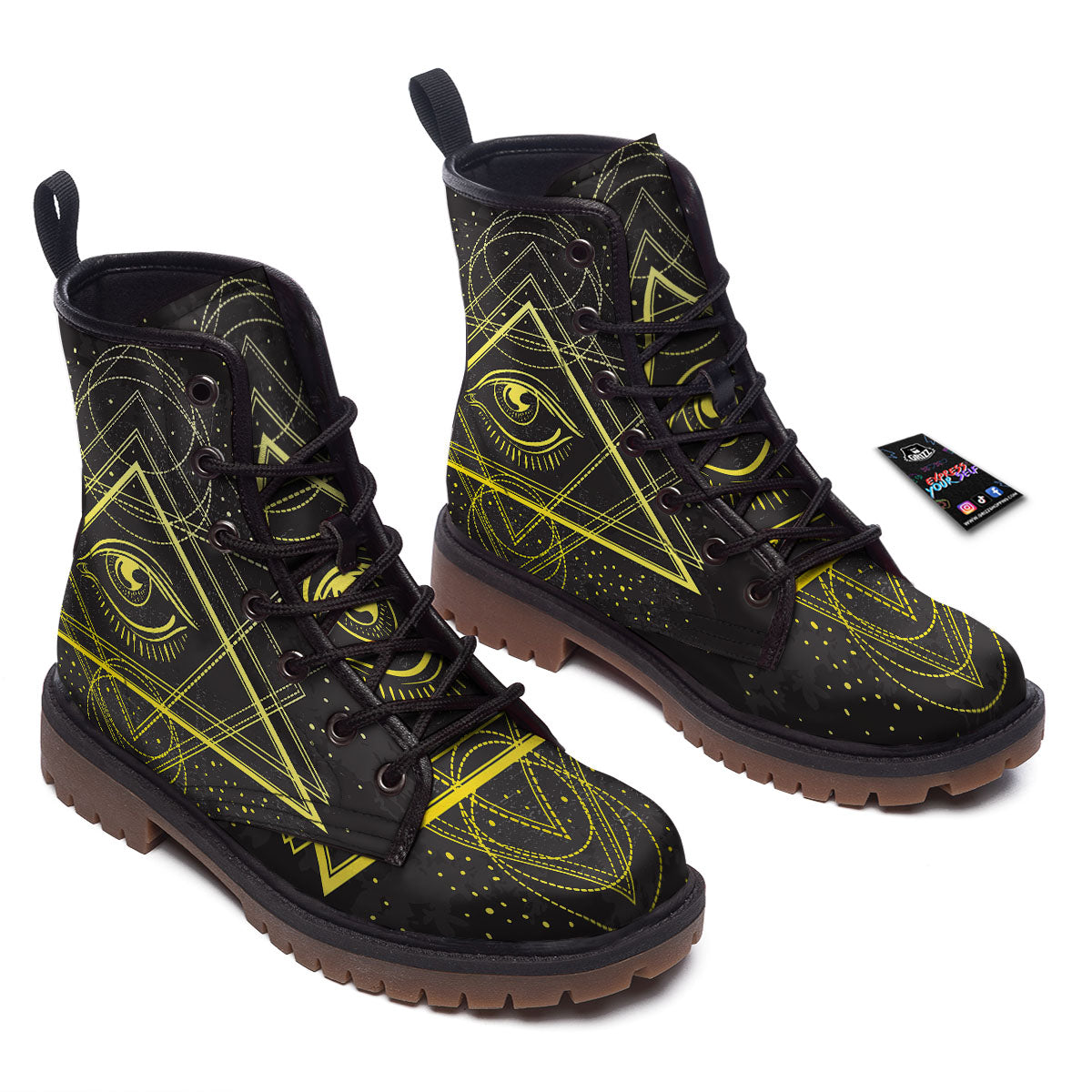 Symbol All Seeing Eye Print Work Boots-grizzshop