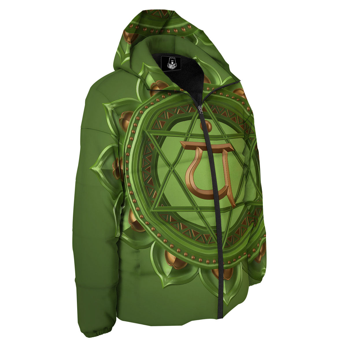 Symbol Anahata Chakra Print Down Jacket-grizzshop
