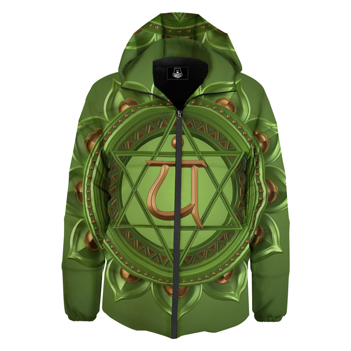 Symbol Anahata Chakra Print Down Jacket-grizzshop