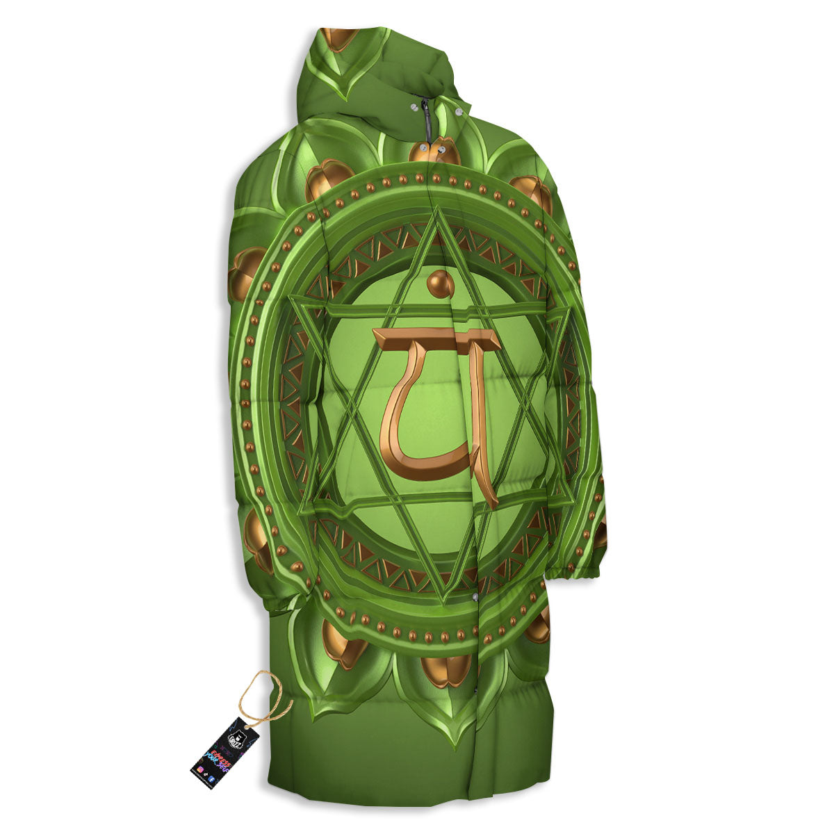 Symbol Anahata Chakra Print Long Down Jacket-grizzshop