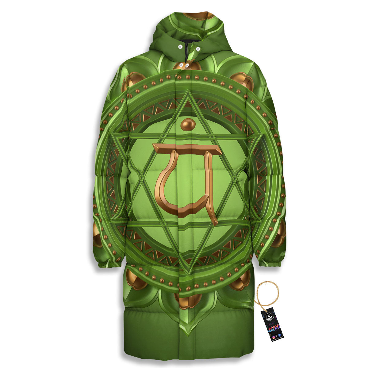 Symbol Anahata Chakra Print Long Down Jacket-grizzshop