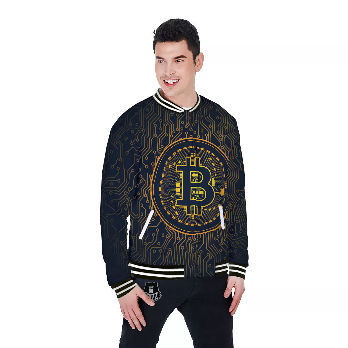 Symbol Bitcoin Crypto Print Baseball Jacket-grizzshop