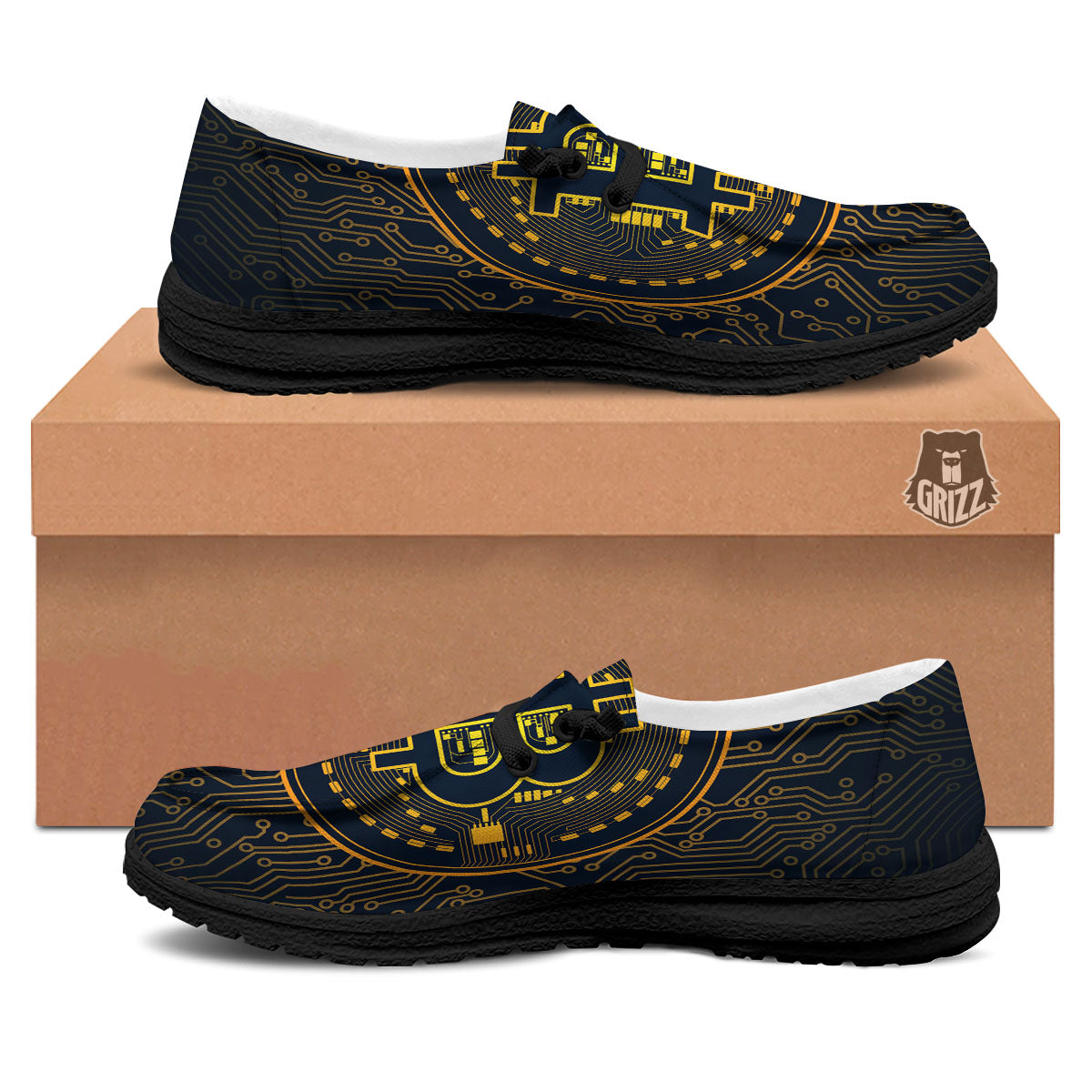 Symbol Bitcoin Crypto Print Black Loafers-grizzshop