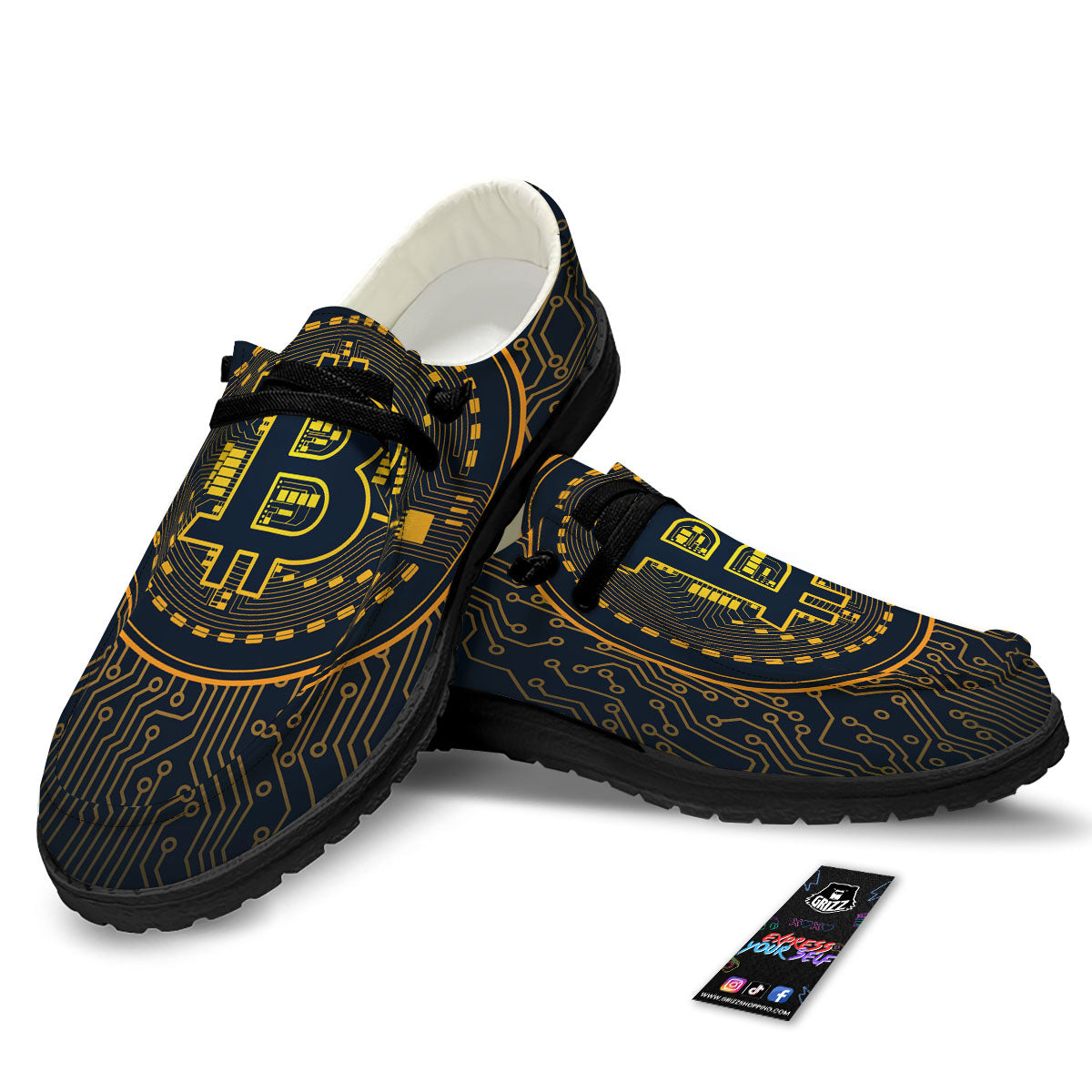 Symbol Bitcoin Crypto Print Black Loafers-grizzshop