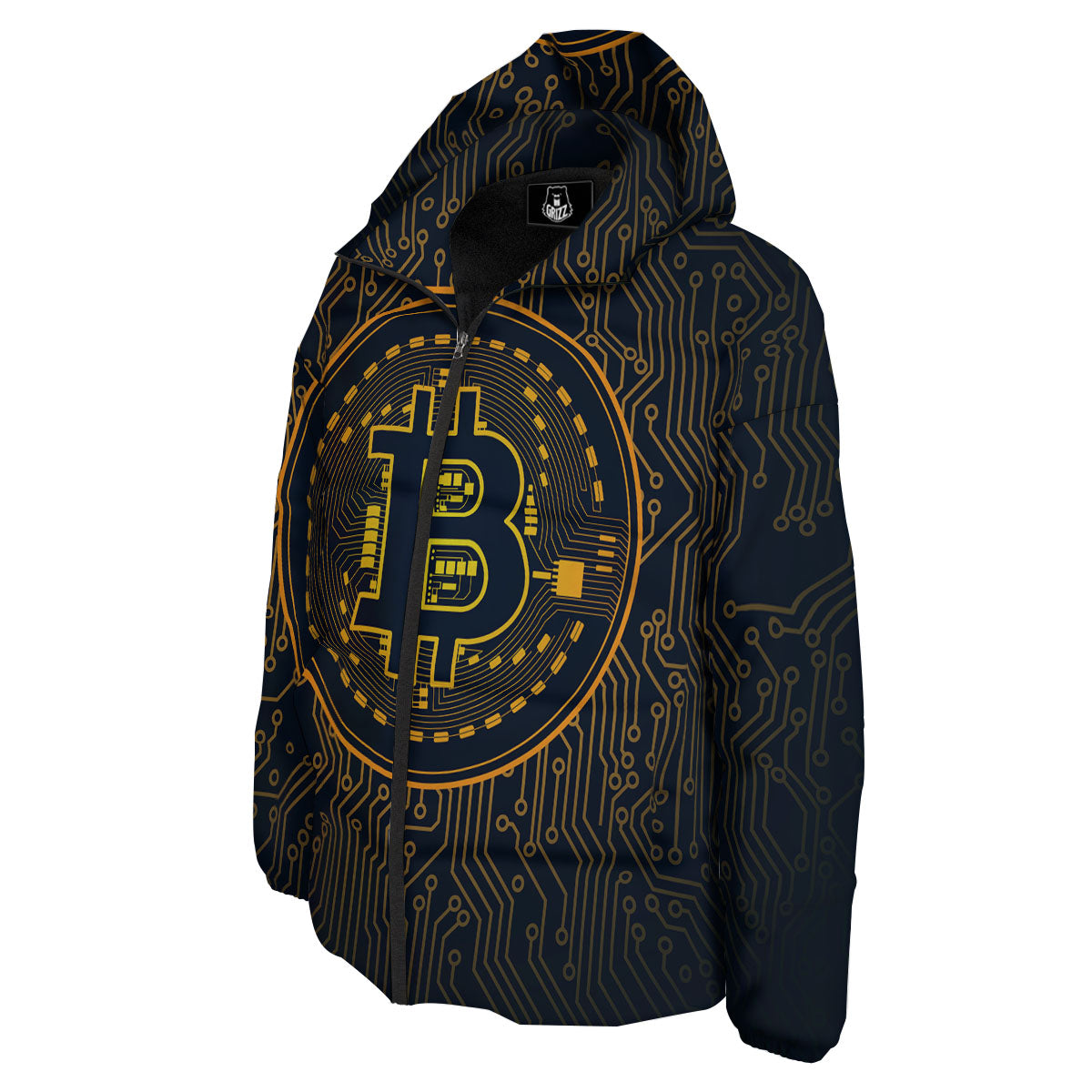 Symbol Bitcoin Crypto Print Down Jacket-grizzshop