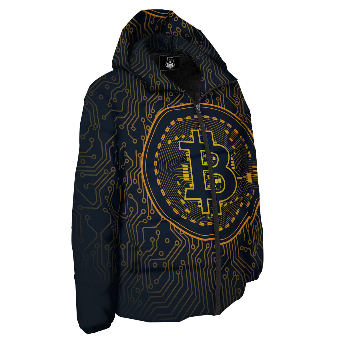 Symbol Bitcoin Crypto Print Down Jacket-grizzshop
