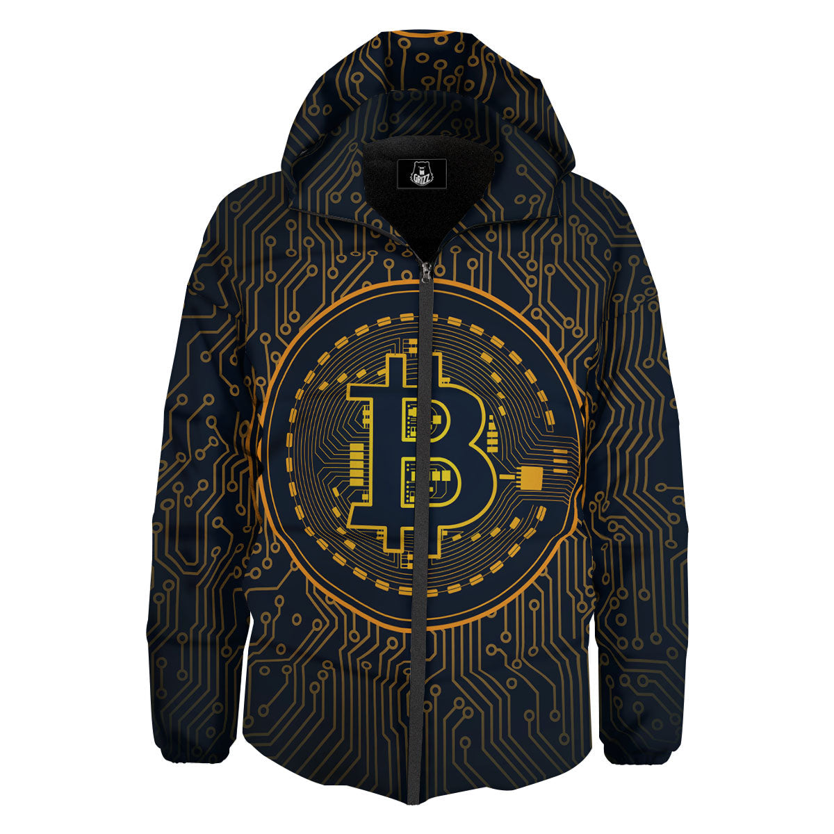 Symbol Bitcoin Crypto Print Down Jacket-grizzshop