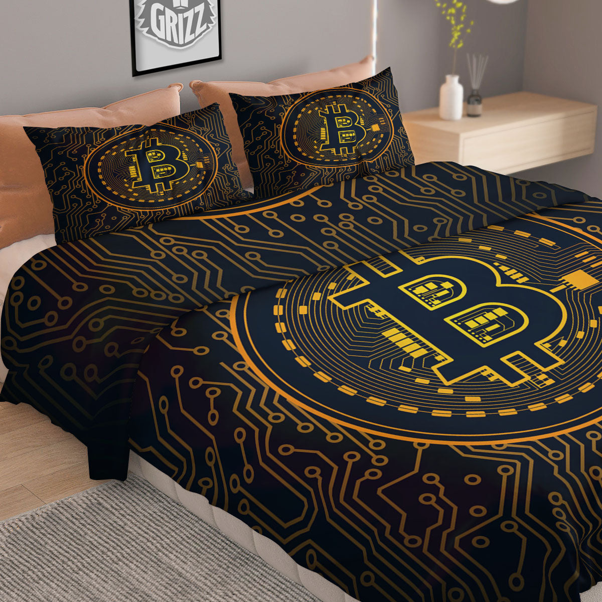 Symbol Bitcoin Crypto Print Duvet Cover Bedding Set